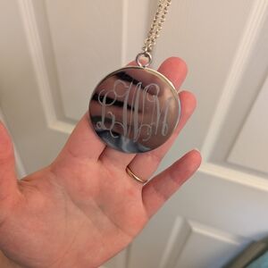 Engraved Round Silver Monogram Pendant Necklace